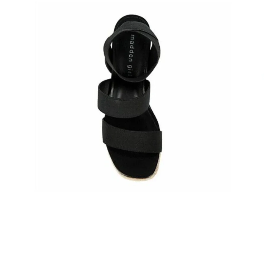 NEW Steve Madden Madden Girl Wedge Sandals Black Cork Heel Open Toe Womens 8.5